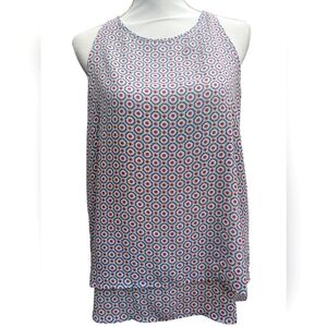 New Directions Colorful Geometric Sleeveless Top Two Layers Split Back S…
